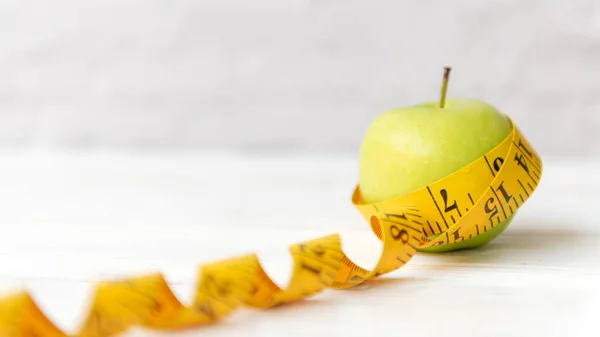 Diet Healthy Life Loss Weight Slim Concept Organic Green Apple — Stock Photo, Image