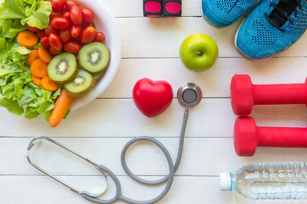 Assistenza Sanitaria Insalata Verdure Fresche Mela Verde Con Stetoscopio Medico — Foto Stock