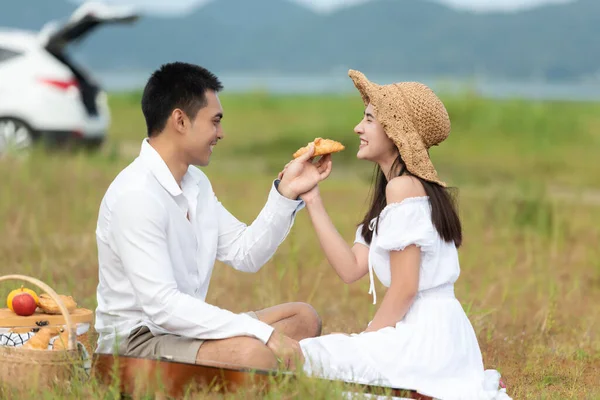 Lebensstil Paar Glückliche Flitterwochen Sonniger Zeit Asiatisches Junges Paar Beim — Stockfoto