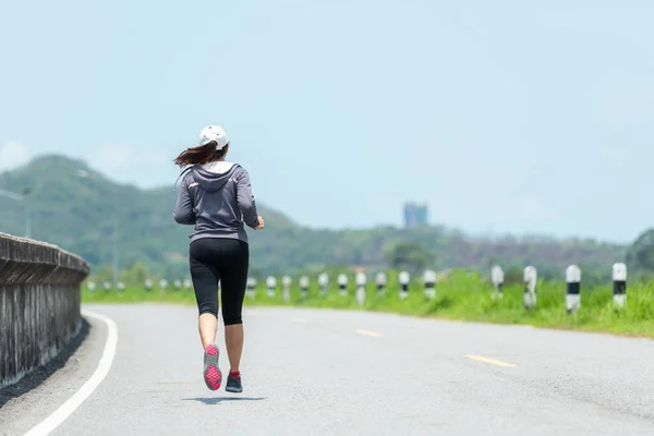 Asia Lifestyle Woman Runner Running Road People Sport Outdoor Workout — Stock Photo, Image