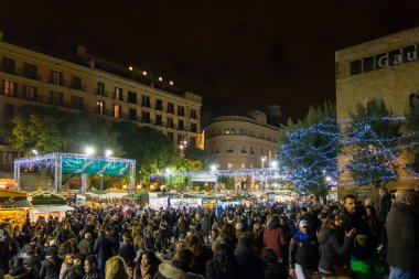 Santa Llucia Noel Pazarı Barselona, Katalonya, İspanya.