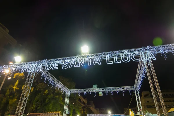 Kerstmarkt Santa Llucia Nachts Barcelona Catalonië Spanje — Stockfoto