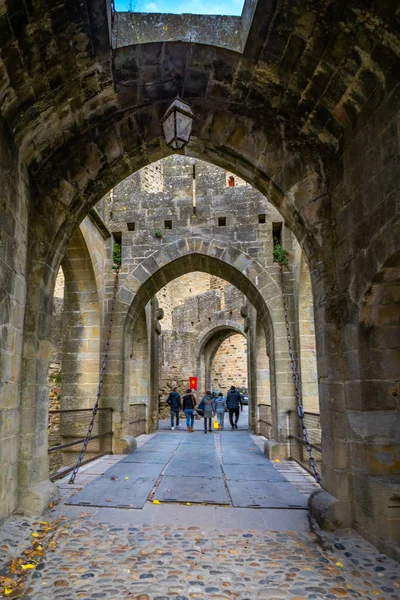 Erődített Város Carcassonne Középkori Franciaországban — Stock Fotó