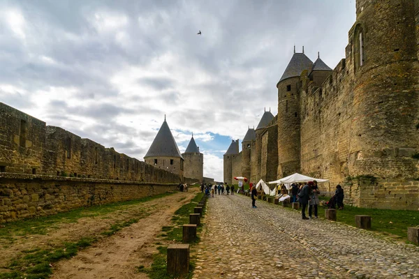 Ufortyfikowanego Średniowiecznego Miasta Carcassonne Francji — Zdjęcie stockowe