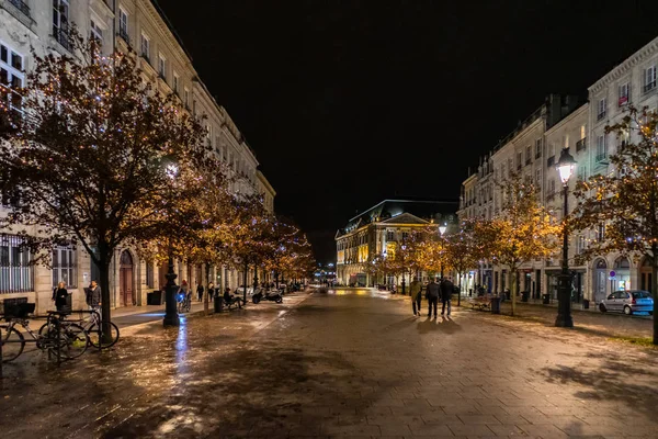 Pohled Ulici Noci Městě Bordeaux Francie — Stock fotografie