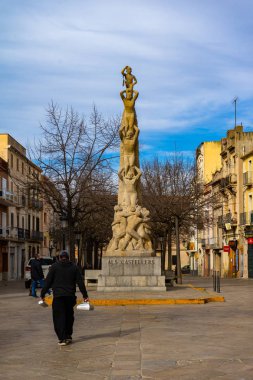Vilafranca del Penedes 'te Heykel Als Castellers, Katalonya, İspanya