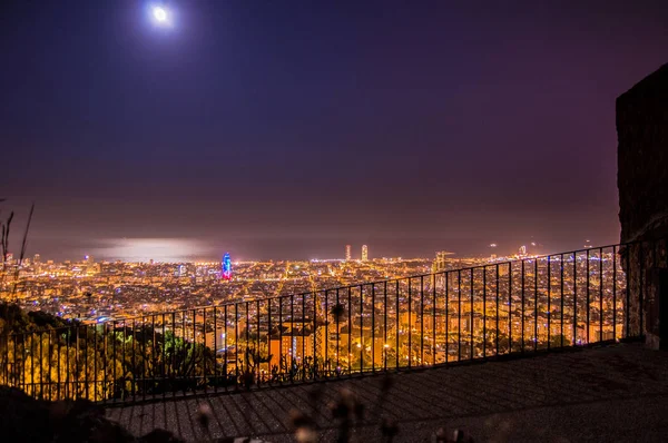 Barcelona skyline panorama at night from Turo Rovira, Catalonia, Spain. — Stock Photo, Image
