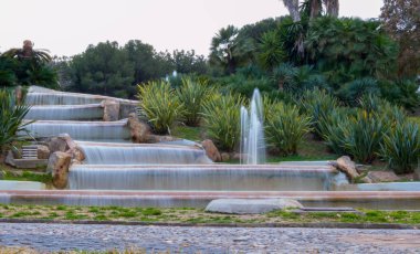 Montjuic dağından Barselona şehrinde Çeşme, Katalonya, İspanya.
