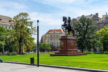 Macaristan Budapeşte 'deki Rakoczi Ferenc binicilik heykeli