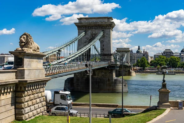 Szechenyi Most Łańcuchowy Budapeszcie Węgry — Zdjęcie stockowe