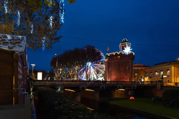 Castillet Perpignan Notte Natale Francia — Foto Stock