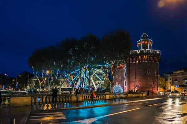 Castillet Perpignan Noite Natal França — Fotografia de Stock