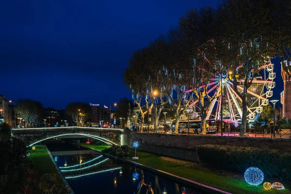 Castillet Perpignan Notte Natale Francia — Foto Stock