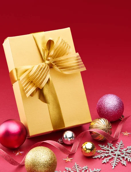 Christmas Gift Decoration Red Background — Stock Photo, Image