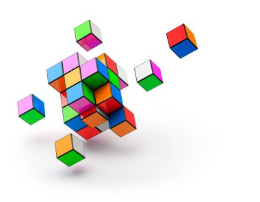 Beyaz arkaplanda renkli küpler