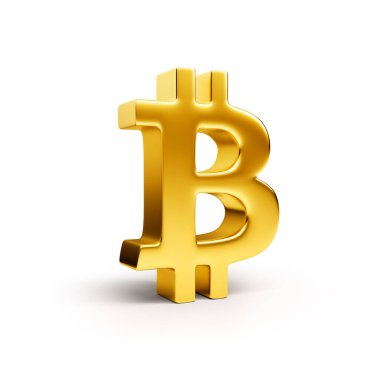 Bitcoin sembolü beyaz arkaplanda izole edildi - 3B Hazırlama