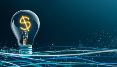 Ampulde parlayan Dolar işareti - 3B Hazırlama