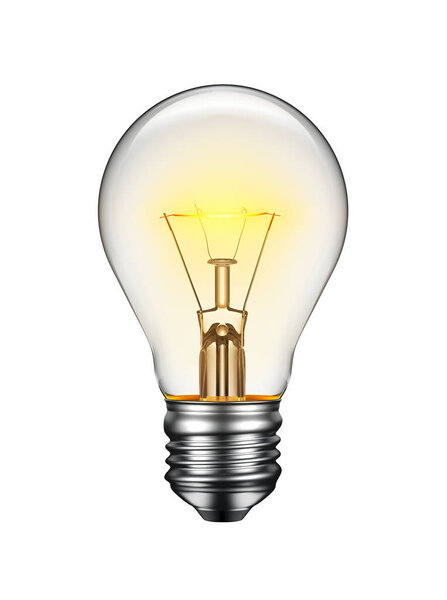 Glowing light bulb isolated on white background - 3D Rendering
