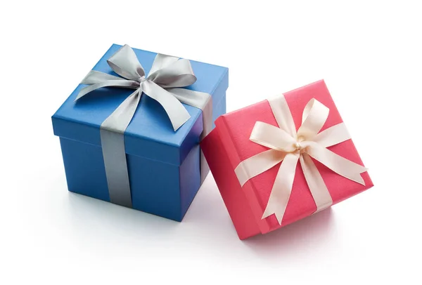 Blue Pink Gift Box Ribbon Isolated White Background Clipping Path — Stock Photo, Image