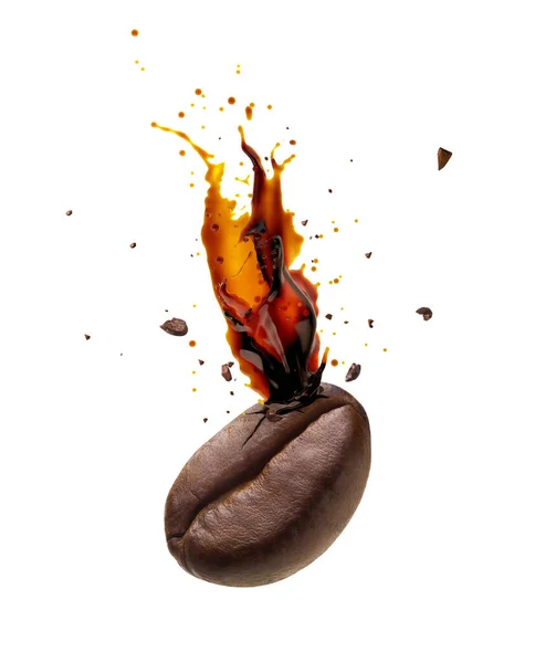Coffee Bursting Out Coffee Bean Isolated White Background — Stock Photo, Image