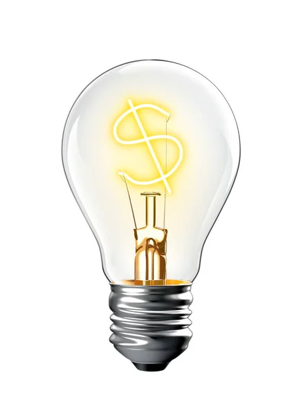 Glowing Dollar Sign Light Bulb Isolated White Background Renderin — Stock Photo, Image
