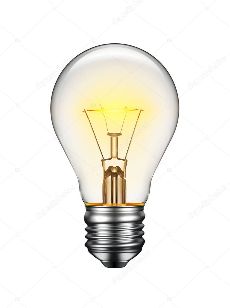 Glowing light bulb isolated on white background - 3D Rendering