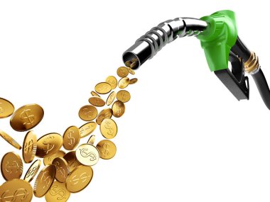 Dolarlık işaretli altın para benzin pompasından pompalanır 