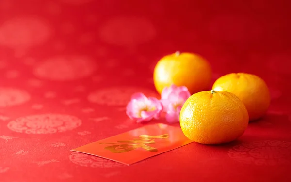 Chiński Nowy Rok Mandaryński Pomarańczowy Czerwony Pakiet — Zdjęcie stockowe