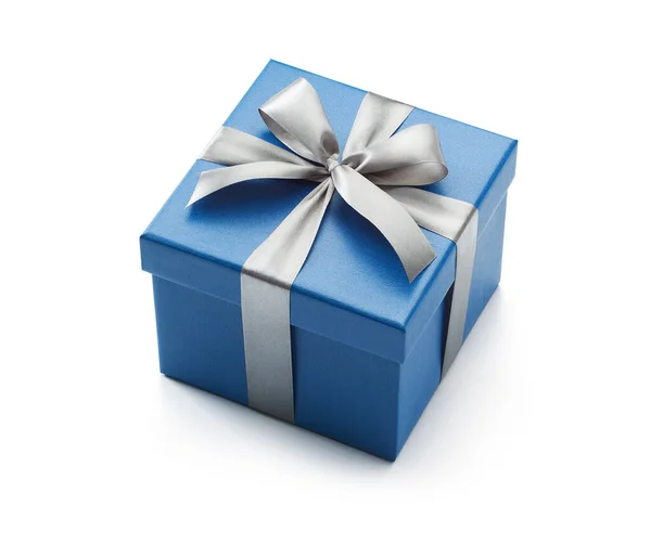 Blue Gift Box Isolated White Background Clipping Path Included — Stock Photo, Image