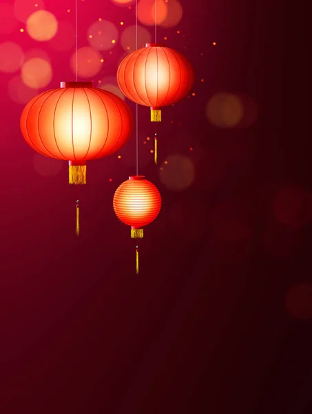 Chinese New Year Hanging Chinese Lanterns Rendering — Stock Photo, Image