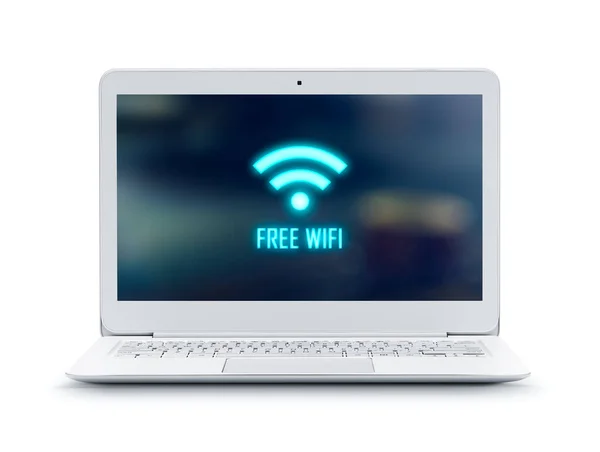 Laptop with Free Wifi logo isolated on white background - Clipping path included