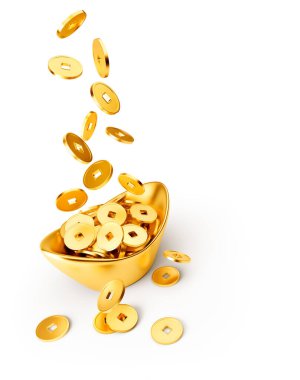 Altın sikkeler beyaz zemin üzerinde izole edilmiş altın sicee (yuanbao), Çin Yeni Yılı - 3D Hazırlama