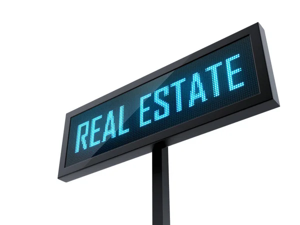 Real Estate Led Sinalização Isolada Fundo Branco Rendering — Fotografia de Stock