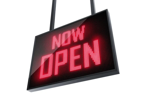 Now Open Led Sign Isolated White Background Rendering — Stock Photo, Image