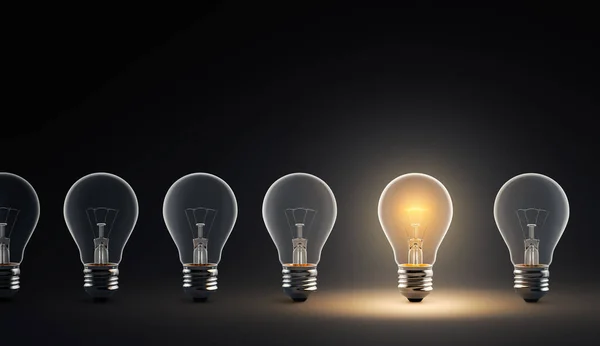 Glowing Light Bulb Dark Background Rendering — Stock Photo, Image