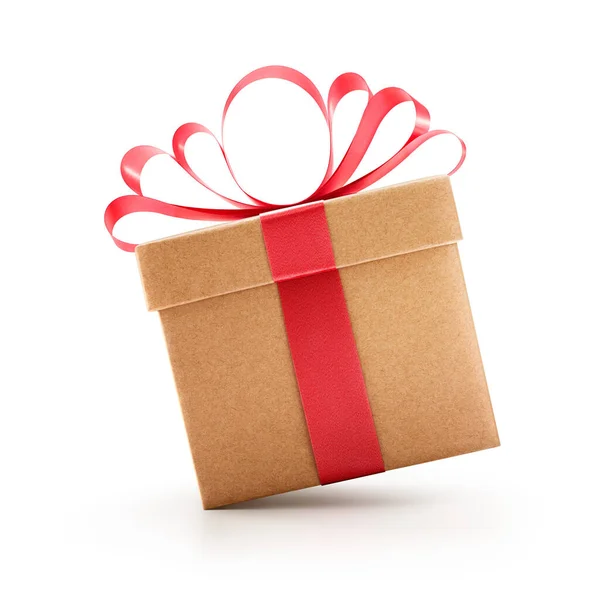 Gift Box Red Bow Isolated White Background — Stock Photo, Image
