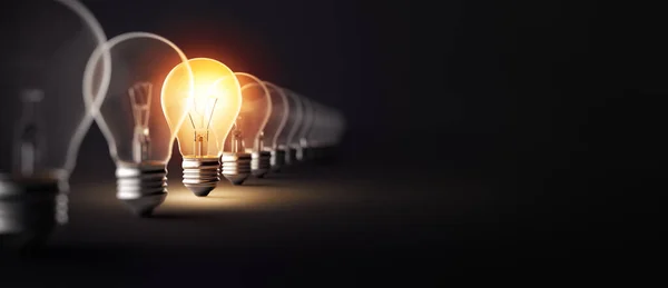 Glowing Light Bulb Dark Background Rendering — Stock Photo, Image