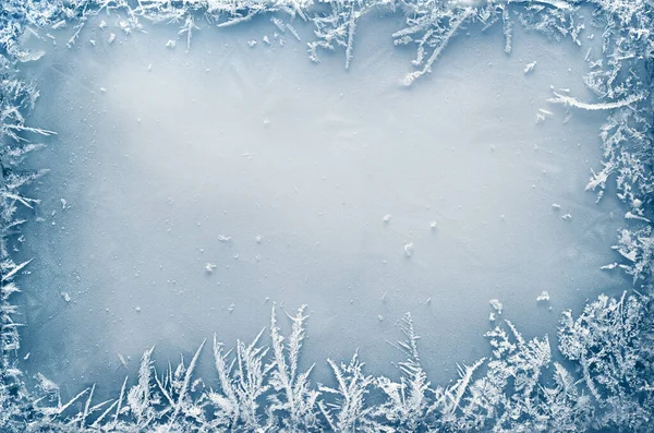 Frostkristallrand Auf Eis Weihnachtlicher Hintergrund — Stockfoto