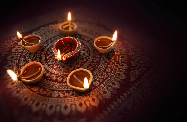 Happy Diwali Diya Lampy Zapalone Podczas Uroczystości Diwali — Zdjęcie stockowe