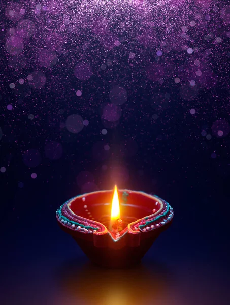 Diwali Oslava Diya Lampa Třpytivým Světlem Pozadí — Stock fotografie