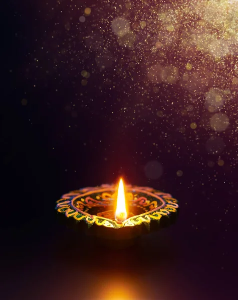 Diwali Oslava Diya Lampa Zlatým Třpytem — Stock fotografie