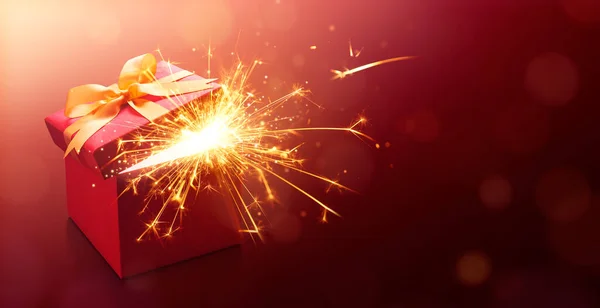 Red Open Gift Box Sparkler — Stock Photo, Image