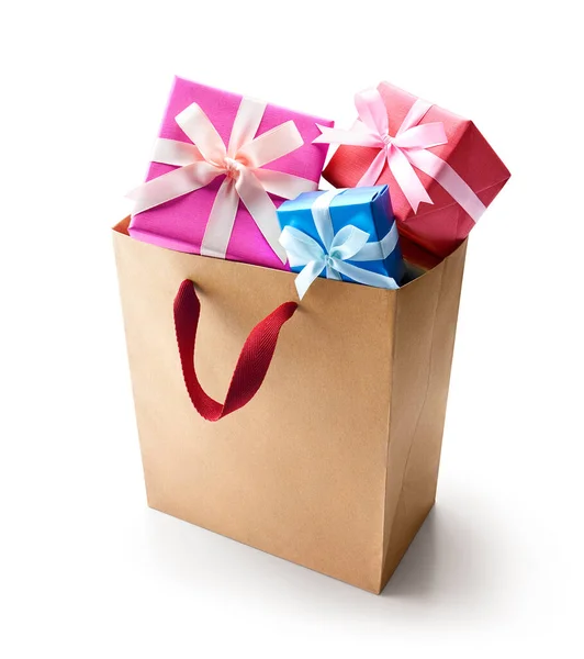 Shopping Bag Full Gifts Isolated Background — Stock Photo, Image