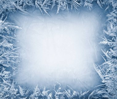 Frost crystal border on ice - Christmas background clipart