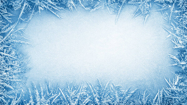 Frost crystal border on ice - Christmas background