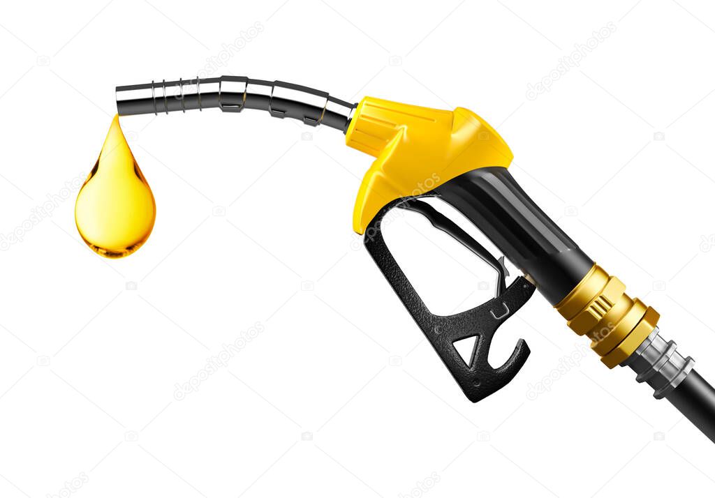 Oil dripping from a gasoline pump isolated on white background - 3D Rendering