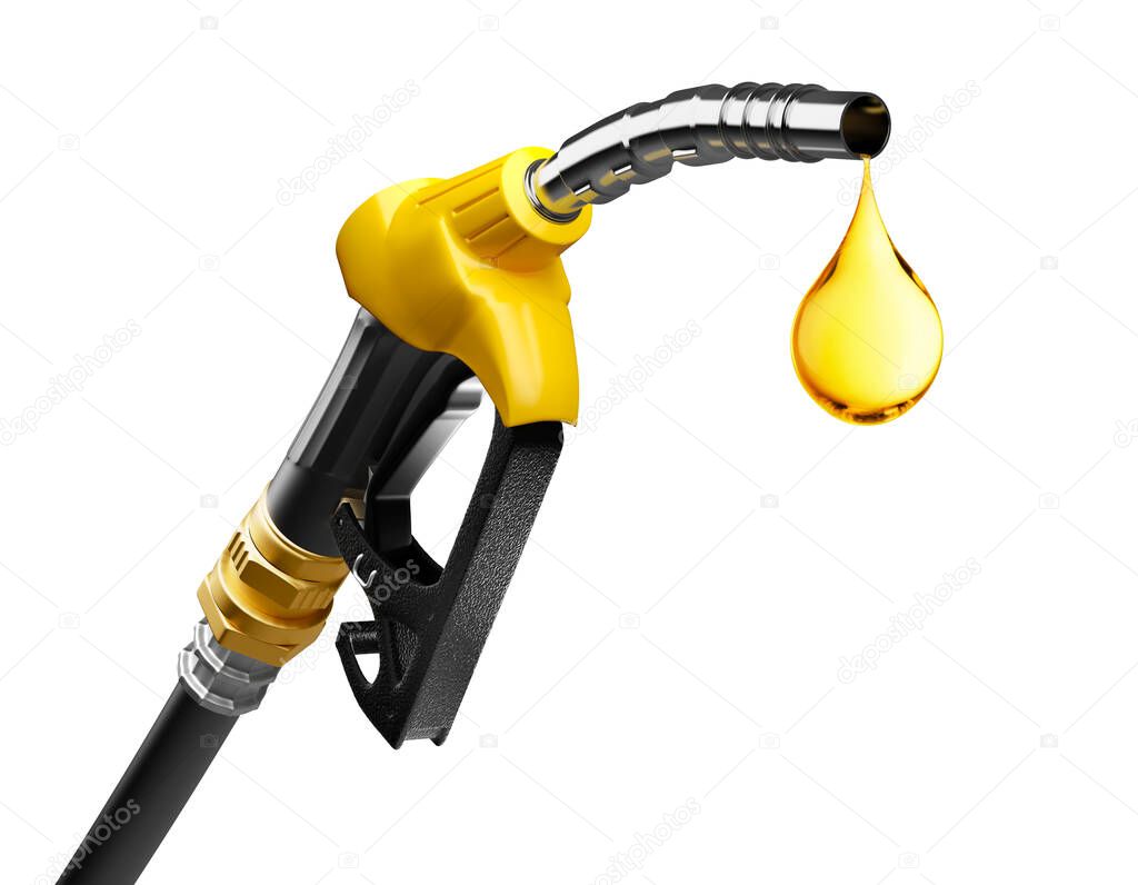 Oil dripping from a gasoline pump isolated on white background - 3D Rendering
