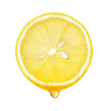 Beyaz arka planda izole edilmiş limon diliminden damlayan bal
