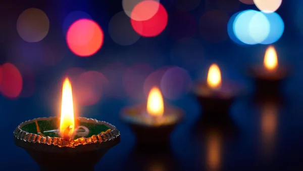 Happy Diwali Diya Lámpák Világít Ünneplés Közben — Stock Fotó