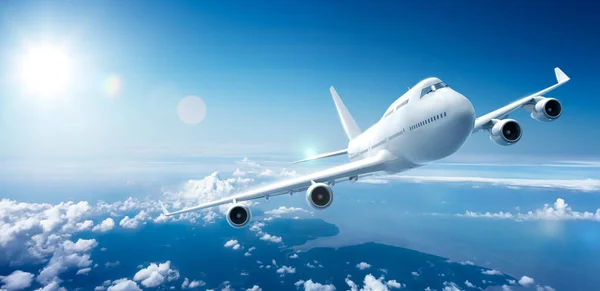 Vliegtuig Dat Boven Wolken Vliegt Rendering — Stockfoto